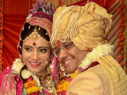 Indian wedding couple in traditional attire